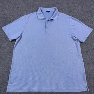 Patrick Assaraf Mens XXL Blue Geometric Print Pima Cotton Stretch Polo Shirt‎